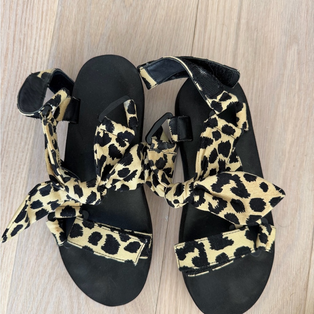 Loeffler Randall Black and Tan Leopard Sandals